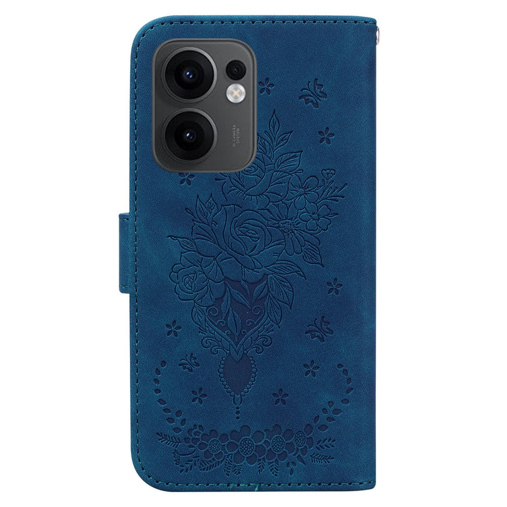 For Oppo Reno13 F 5G Case PU Leather Wallet Phone Cover Butterfly Flower Imprint - Blue