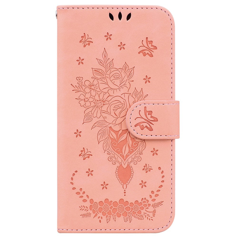 For Oppo Reno13 F 5G Case PU Leather Wallet Phone Cover Butterfly Flower Imprint - Pink
