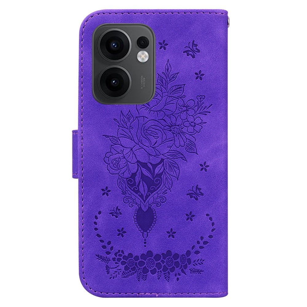 For Oppo Reno13 F 5G Case PU Leather Wallet Phone Cover Butterfly Flower Imprint - Purple