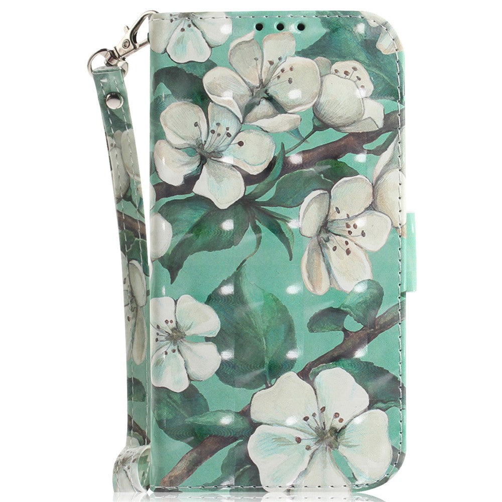 For Oppo Reno13 F 5G Case Pattern Printing Leather Wallet Phone Cover with Wrist Strap - Watercolor Flowers