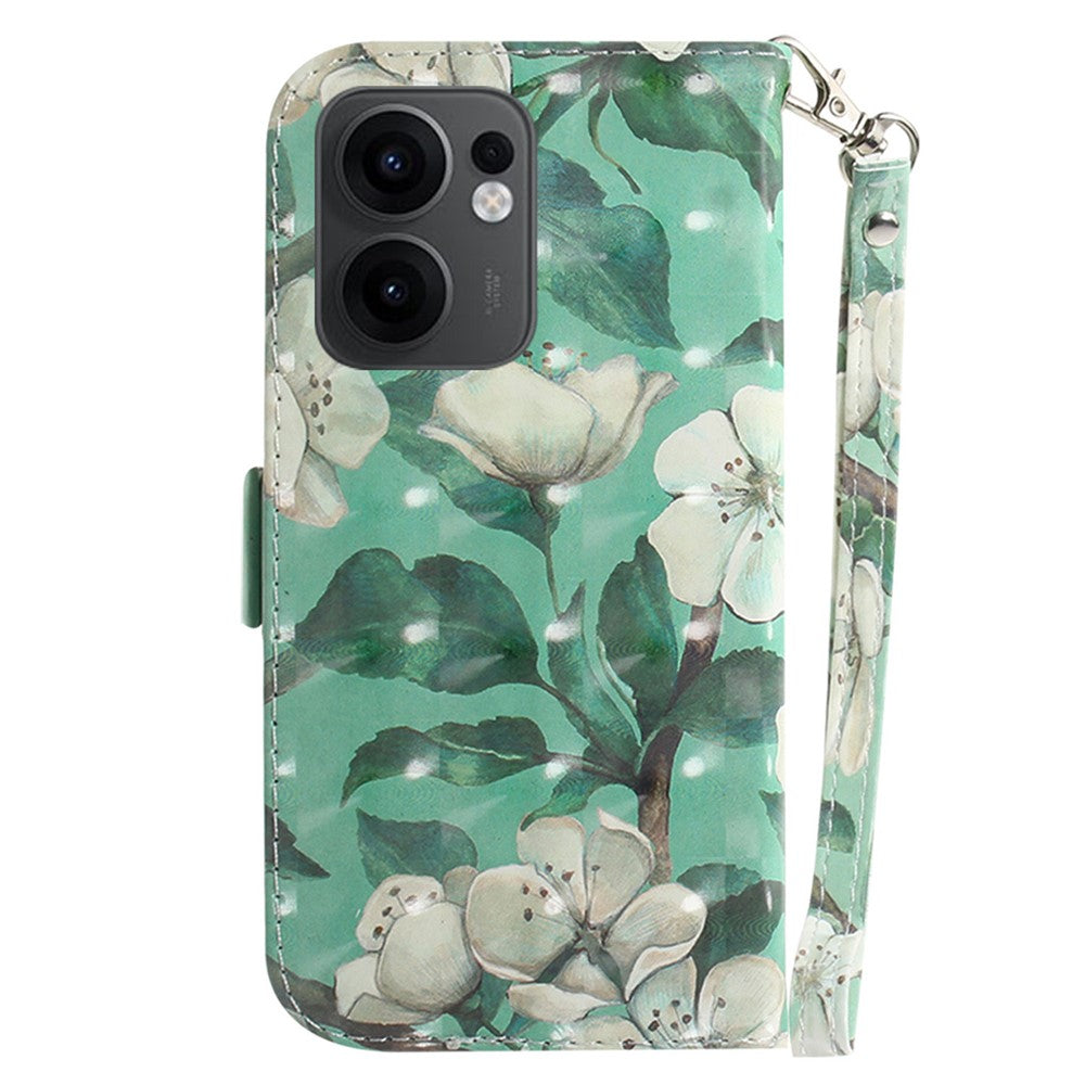 For Oppo Reno13 F 5G Case Pattern Printing Leather Wallet Phone Cover with Wrist Strap - Watercolor Flowers