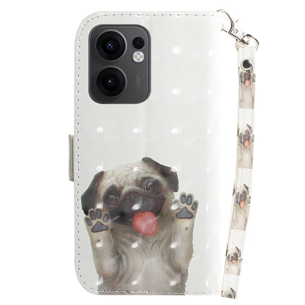 For Oppo Reno13 F 5G Case Pattern Printing Leather Wallet Phone Cover with Wrist Strap - Pug