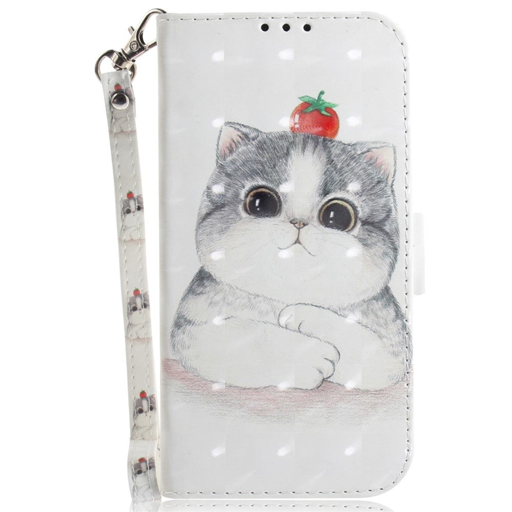 For Oppo Reno13 F 5G Case Pattern Printing Leather Wallet Phone Cover with Wrist Strap - Cute Cat
