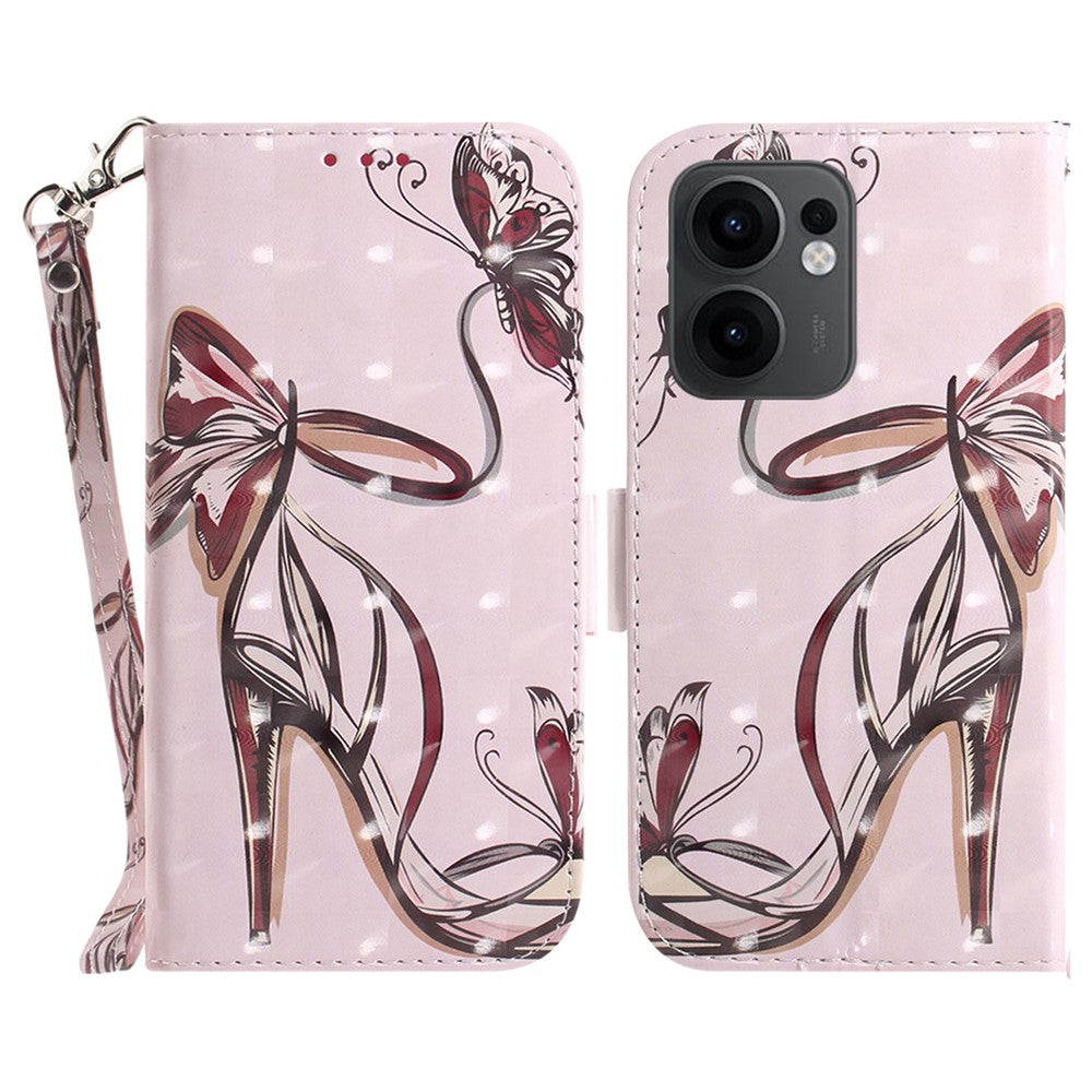 For Oppo Reno13 F 5G Case Pattern Printing Leather Wallet Phone Cover with Wrist Strap - Butterfly High Heels