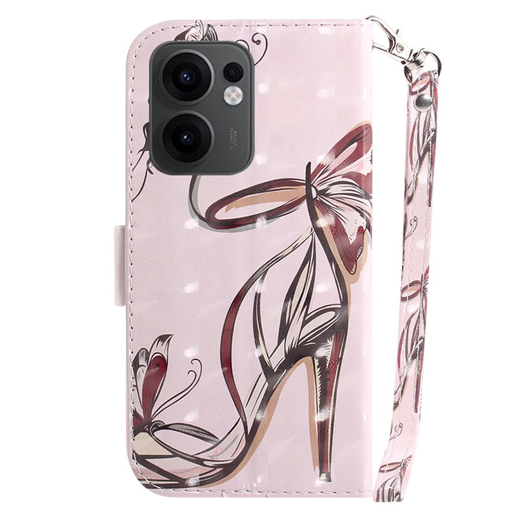 For Oppo Reno13 F 5G Case Pattern Printing Leather Wallet Phone Cover with Wrist Strap - Butterfly High Heels