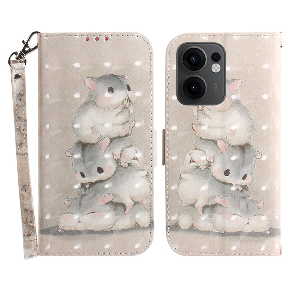 For Oppo Reno13 F 5G Case Pattern Printing Leather Wallet Phone Cover with Wrist Strap - Stacking Squirrels