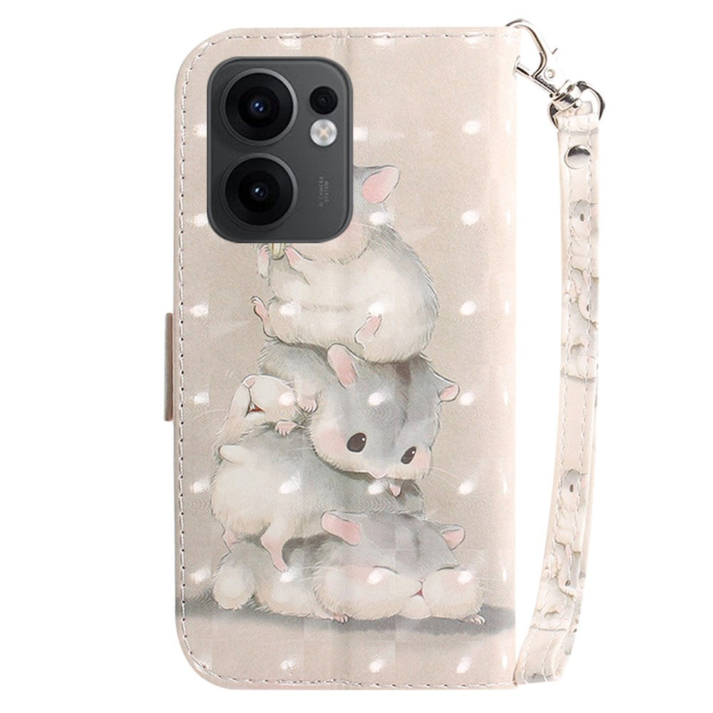 For Oppo Reno13 F 5G Case Pattern Printing Leather Wallet Phone Cover with Wrist Strap - Stacking Squirrels