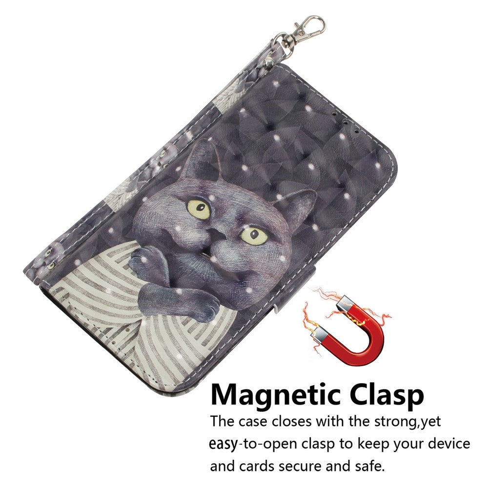 For Oppo Reno13 F 5G Case Pattern Printing Leather Wallet Phone Cover with Wrist Strap - Embracing Cat