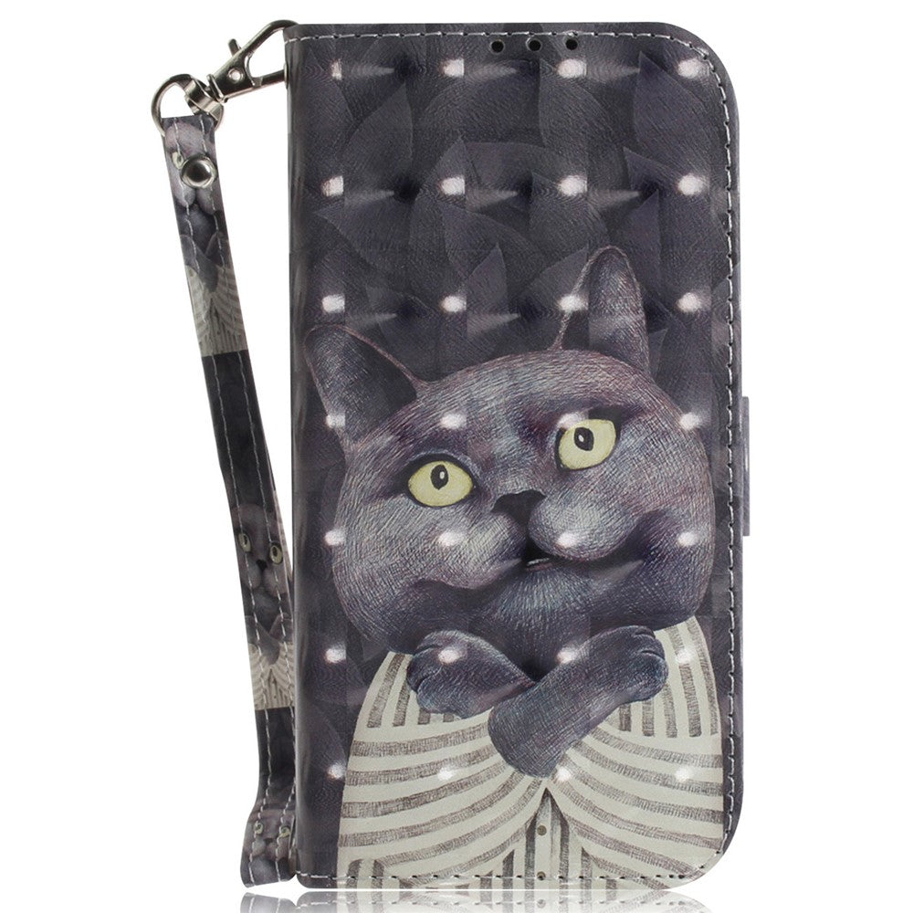 For Oppo Reno13 F 5G Case Pattern Printing Leather Wallet Phone Cover with Wrist Strap - Embracing Cat