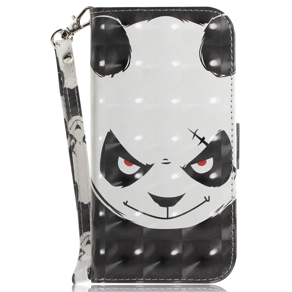 For Oppo Reno13 F 5G Case Pattern Printing Leather Wallet Phone Cover with Wrist Strap - Angry Panda