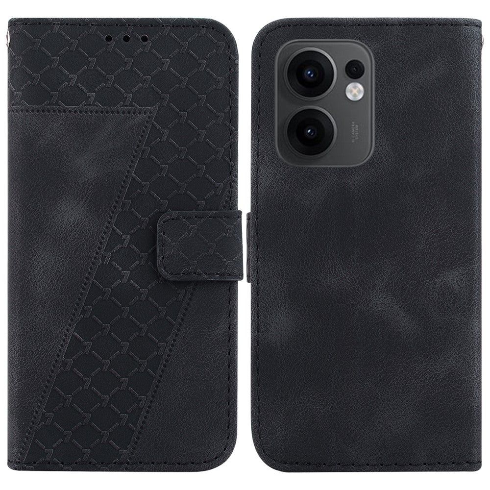 For Oppo Reno13 F 5G Stand Case 7-Shaped Pattern Imprint Leather Phone Cover - Black