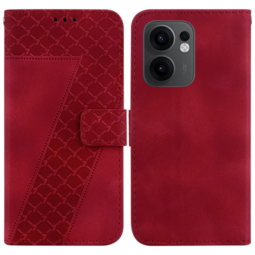 For Oppo Reno13 F 5G Stand Case 7-Shaped Pattern Imprint Leather Phone Cover - Red