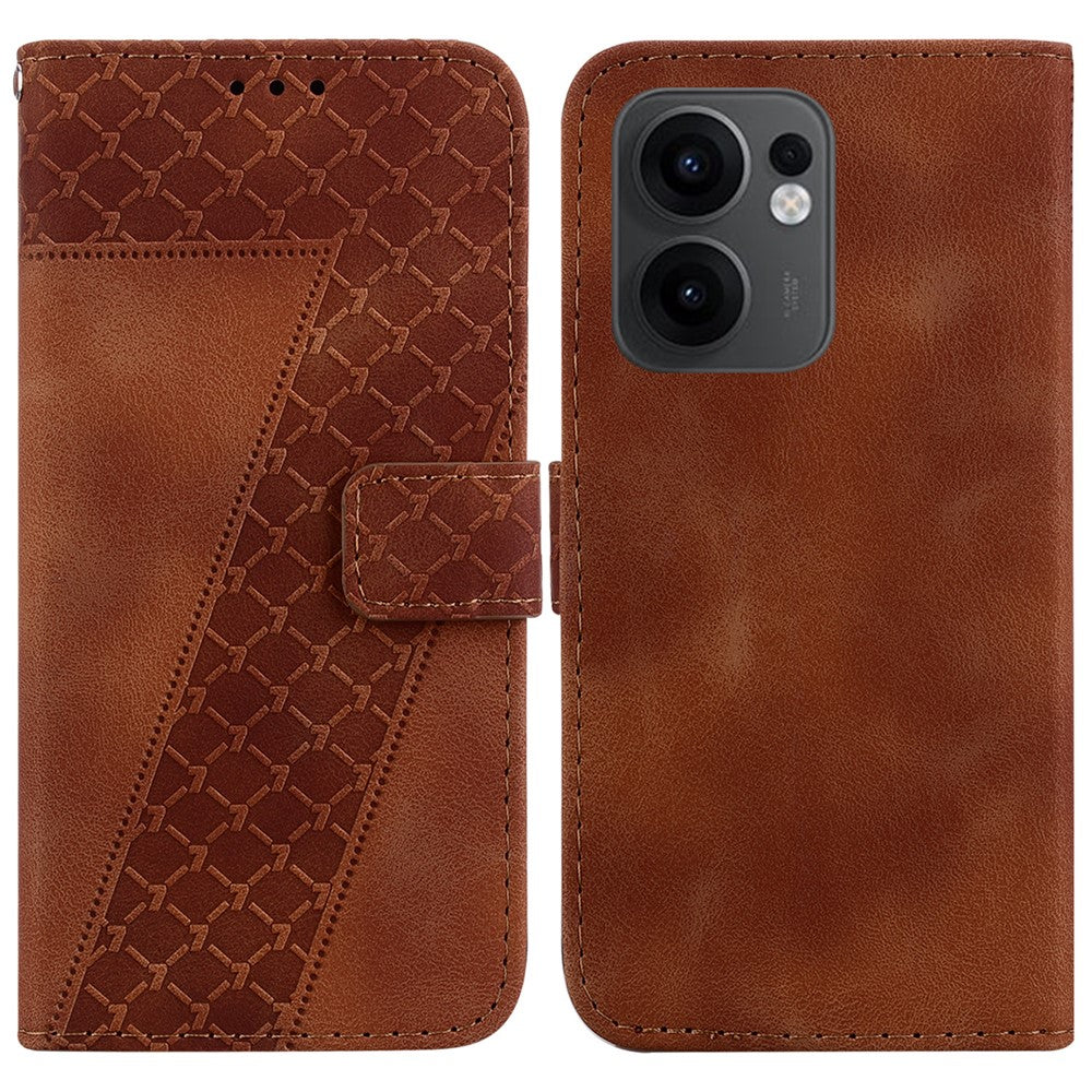 For Oppo Reno13 F 5G Stand Case 7-Shaped Pattern Imprint Leather Phone Cover - Brown