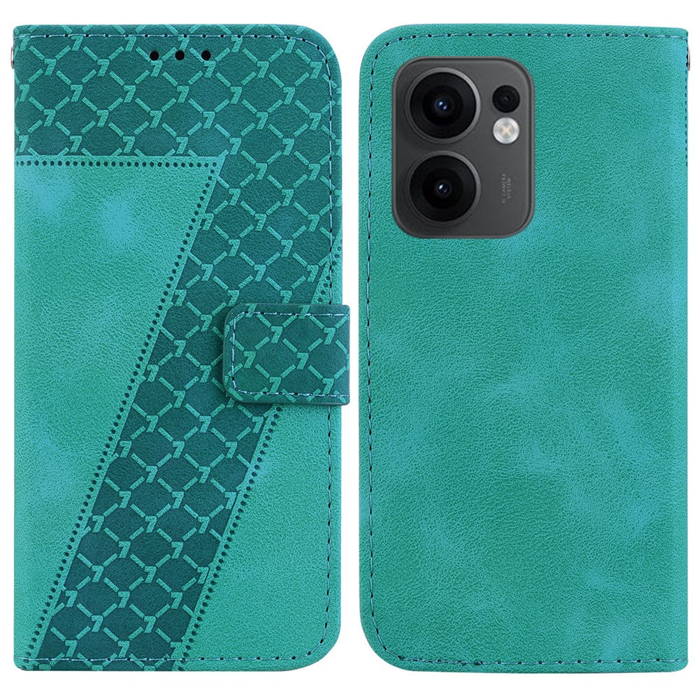 For Oppo Reno13 F 5G Stand Case 7-Shaped Pattern Imprint Leather Phone Cover - Green