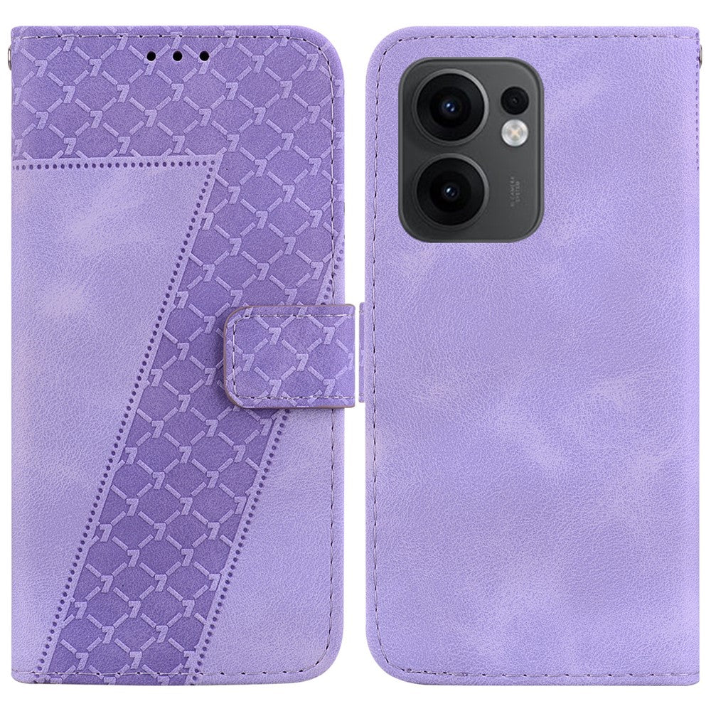 For Oppo Reno13 F 5G Stand Case 7-Shaped Pattern Imprint Leather Phone Cover - Purple