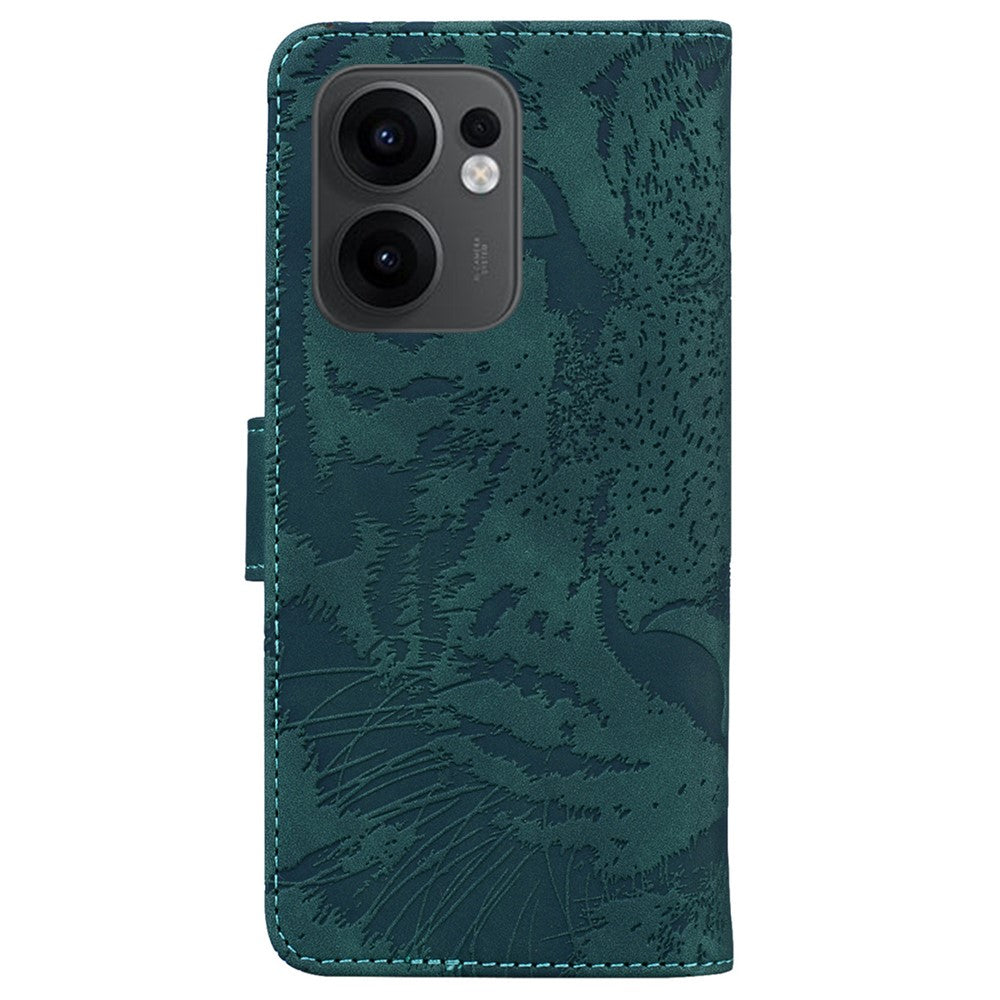 For Oppo Reno13 F 5G Case Tiger Imprint Leather Wallet Phone Cover - Green