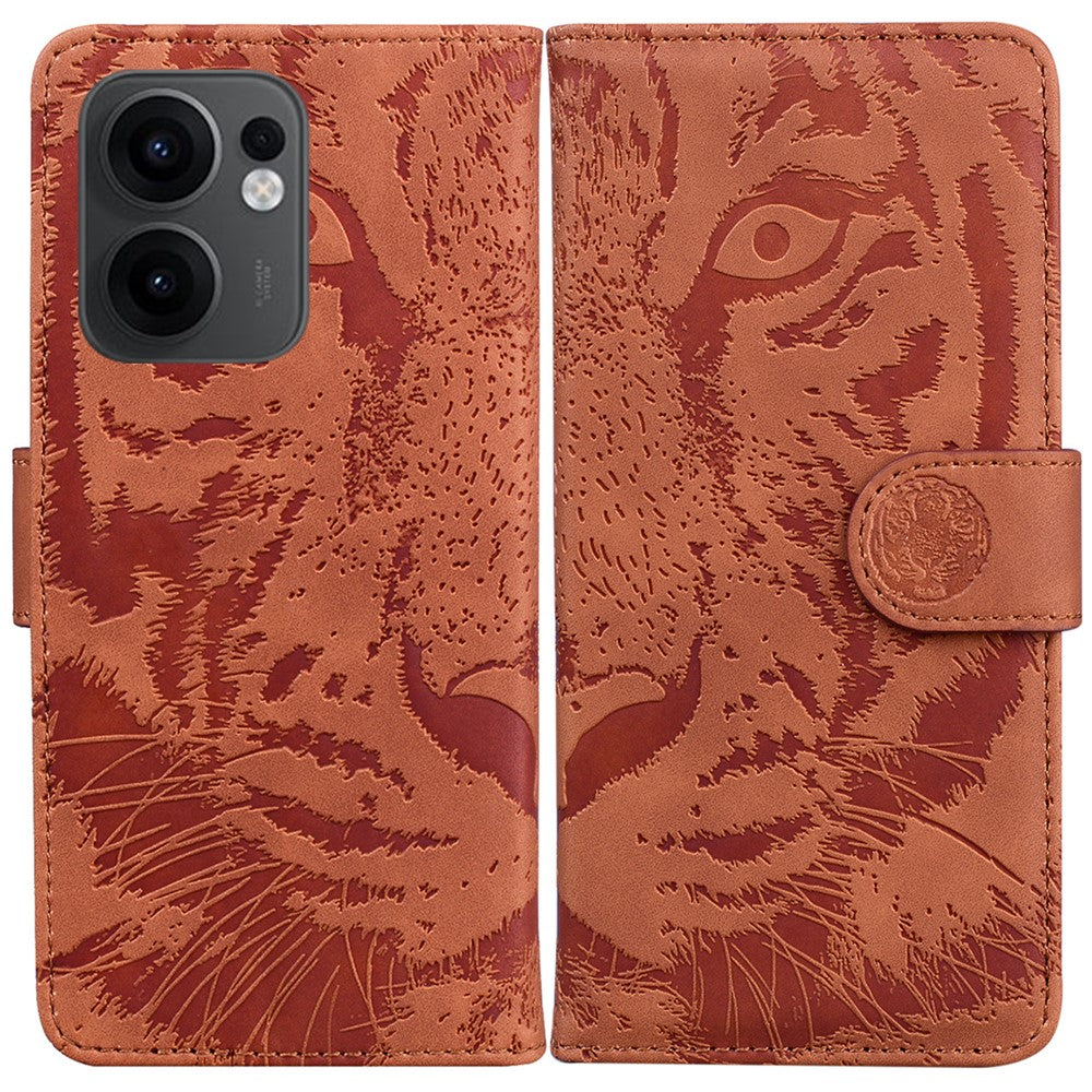 For Oppo Reno13 F 5G Case Tiger Imprint Leather Wallet Phone Cover - Brown