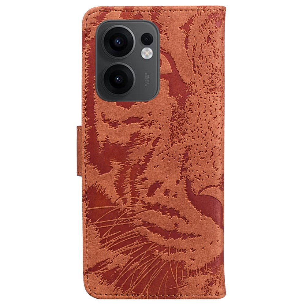 For Oppo Reno13 F 5G Case Tiger Imprint Leather Wallet Phone Cover - Brown