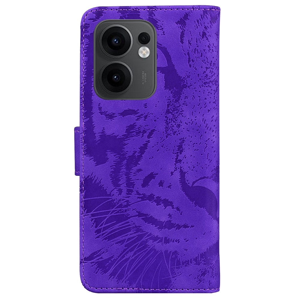 For Oppo Reno13 F 5G Case Tiger Imprint Leather Wallet Phone Cover - Purple