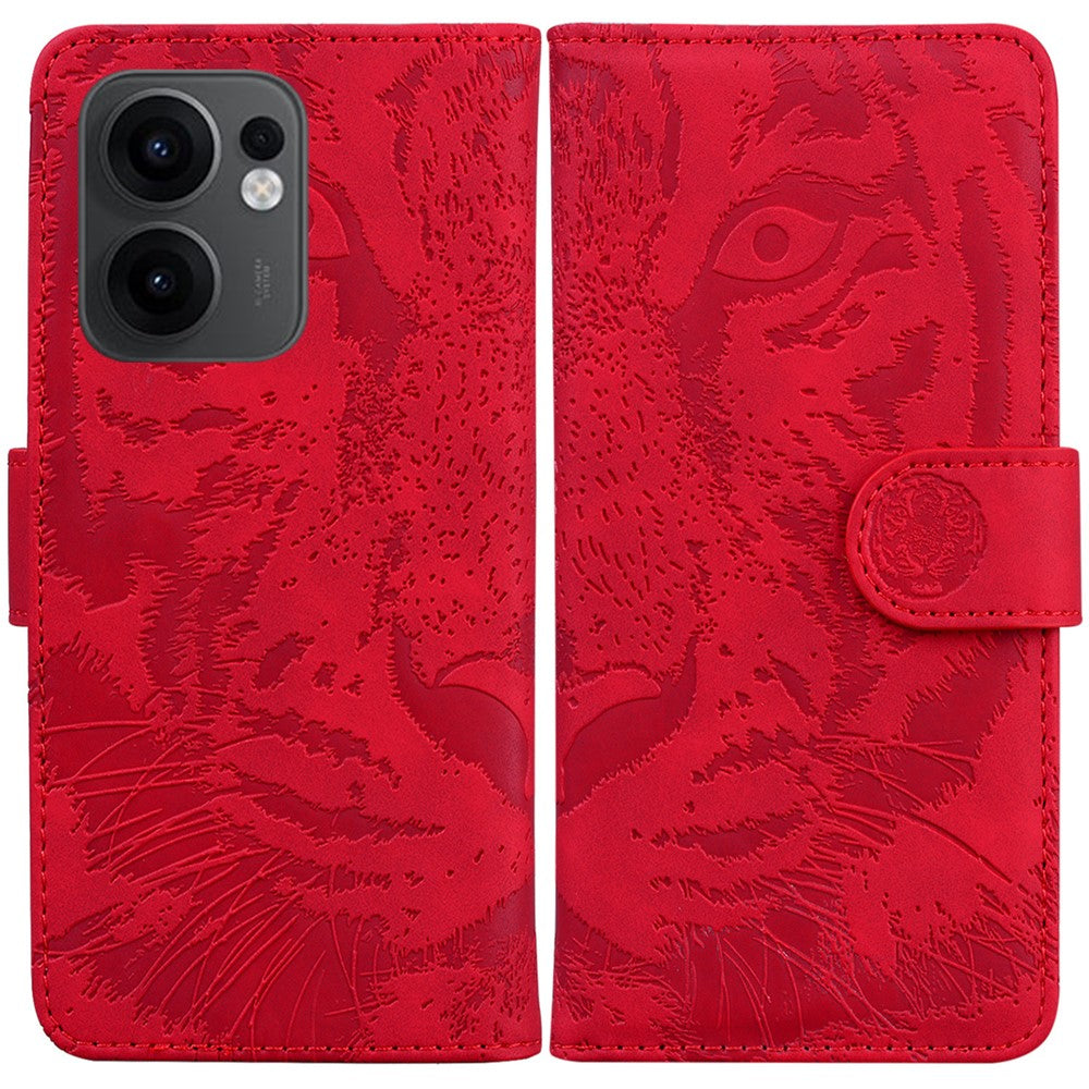 For Oppo Reno13 F 5G Case Tiger Imprint Leather Wallet Phone Cover - Red
