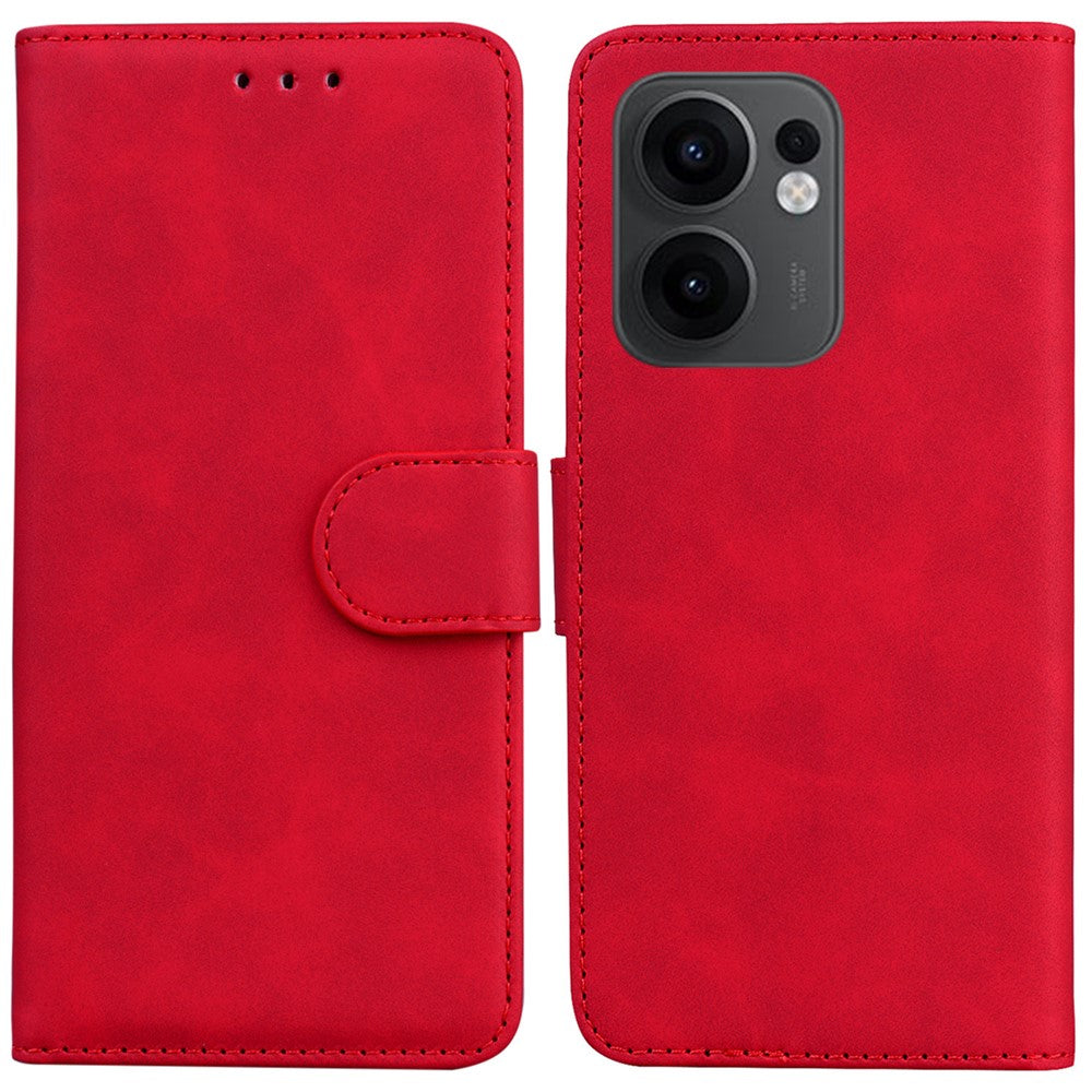 For Oppo Reno13 F 5G Case Solid Color Leather Wallet Phone Cover - Red