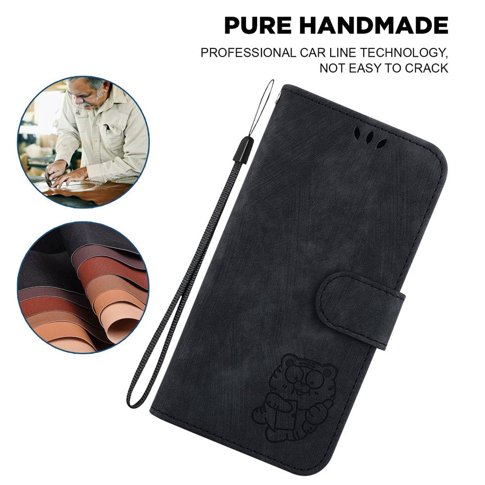 For Oppo Reno13 F 5G Wallet Case Tiger Imprint Leather Shockproof Phone Cover - Black