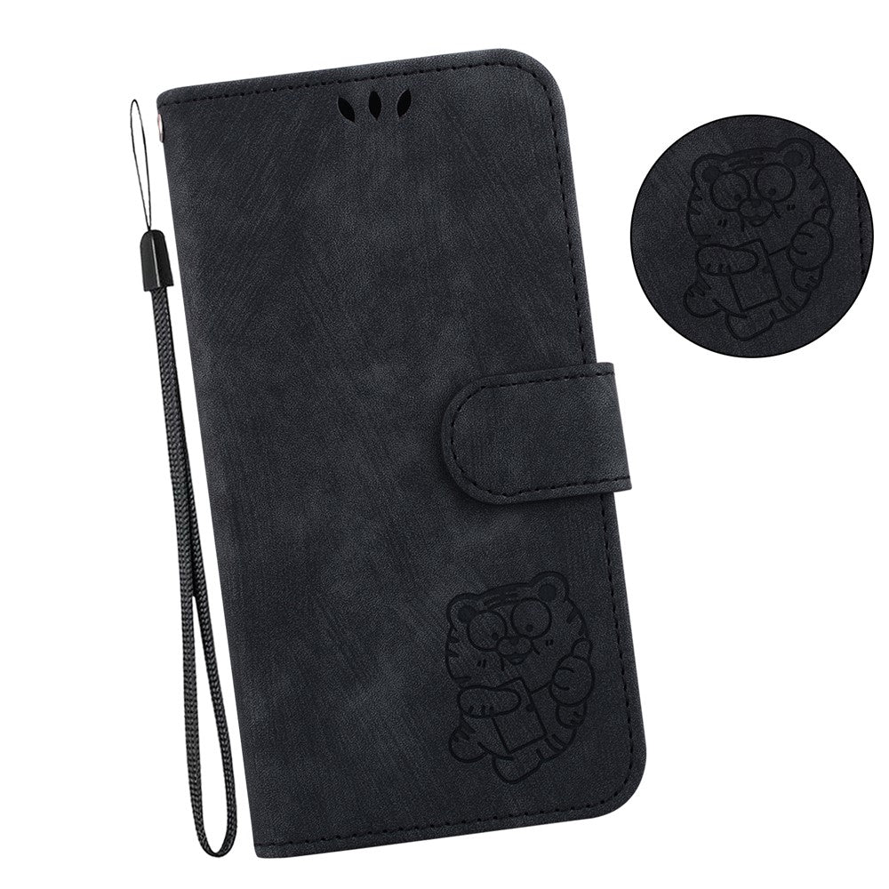 For Oppo Reno13 F 5G Wallet Case Tiger Imprint Leather Shockproof Phone Cover - Black