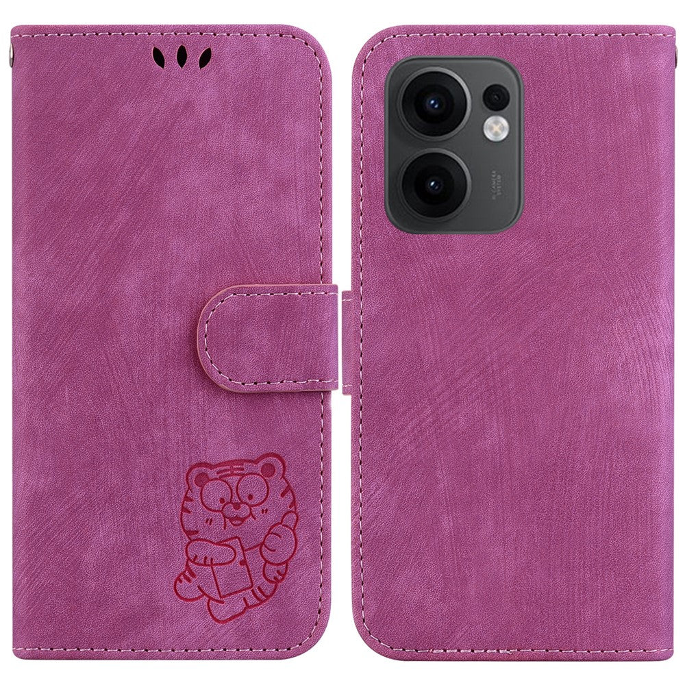 For Oppo Reno13 F 5G Wallet Case Tiger Imprint Leather Shockproof Phone Cover - Rose