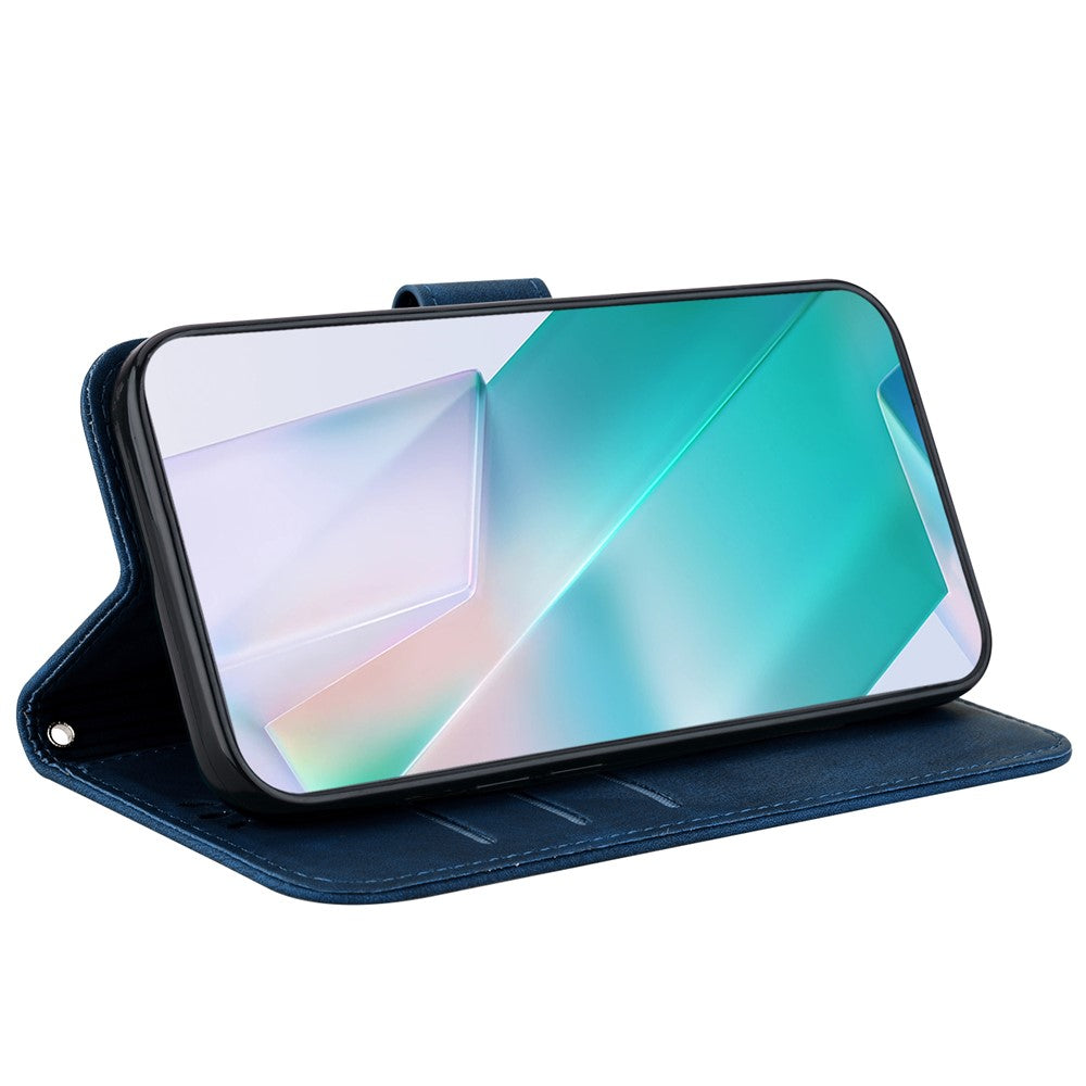 For Oppo Reno13 F 5G Wallet Case Tiger Imprint Leather Shockproof Phone Cover - Dark Blue