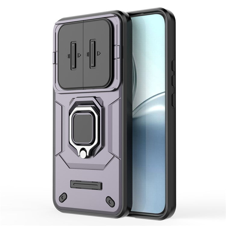 For Realme 14 Pro+ 5G Case PC + TPU Kickstand Phone Protector with Lens Cover - Purple