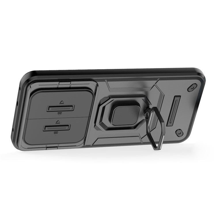 For Realme 14 Pro+ 5G Case PC + TPU Kickstand Phone Protector with Lens Cover - Black