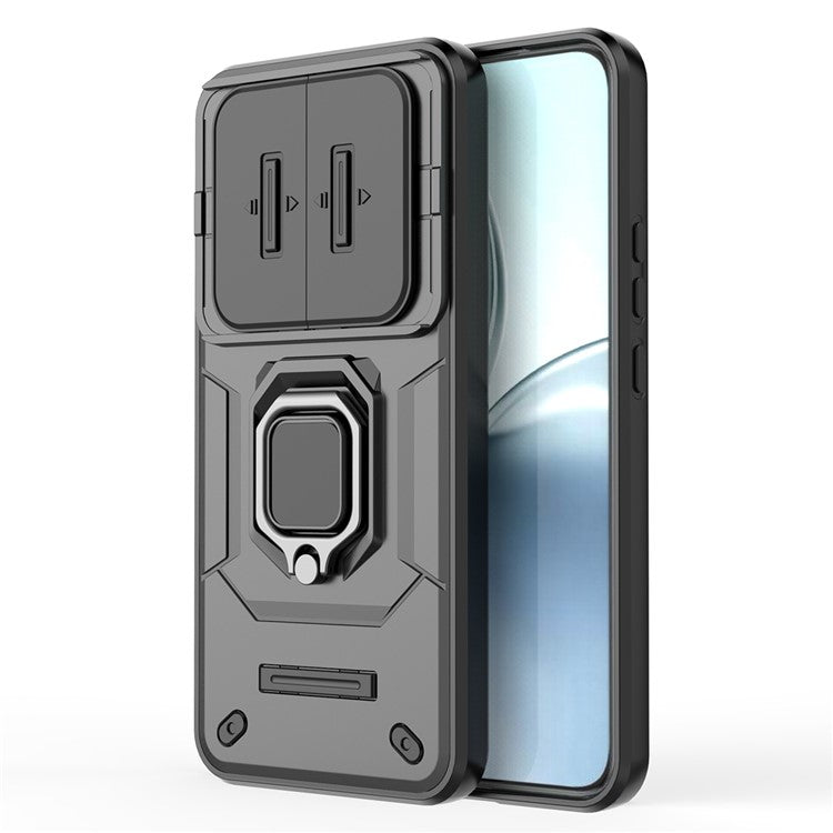 For Realme 14 Pro+ 5G Case PC + TPU Kickstand Phone Protector with Lens Cover - Black