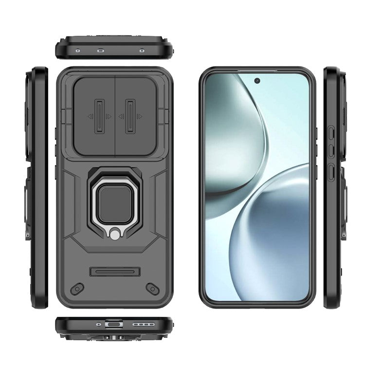 For Realme 14 Pro+ 5G Case PC + TPU Kickstand Phone Protector with Lens Cover - Black