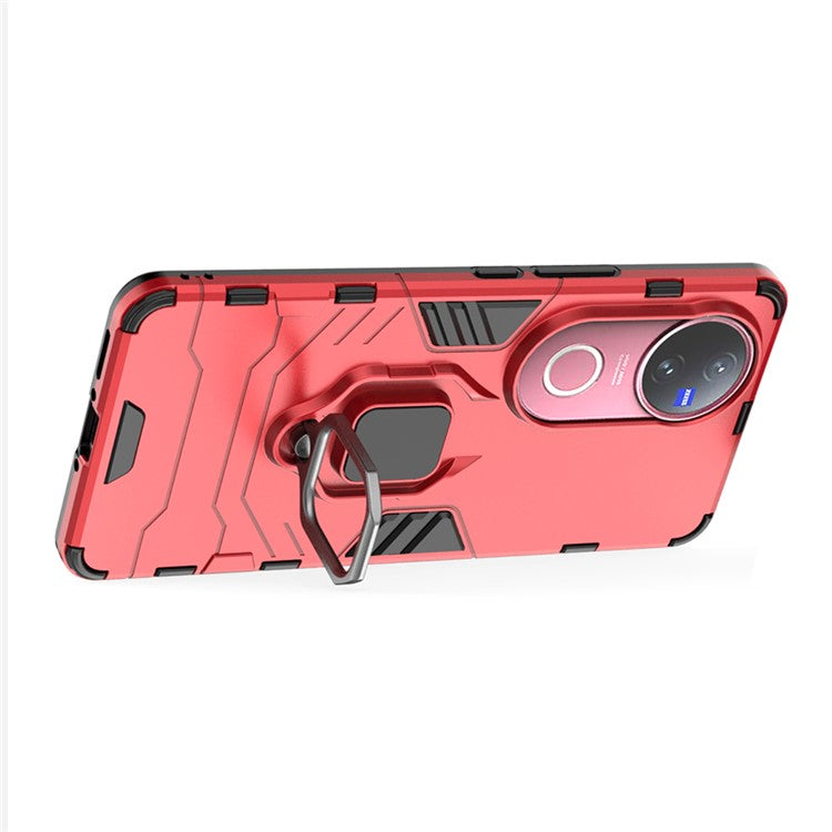 For vivo V50 5G Case PC + TPU Protective Phone Cover with Ring Kickstand - Red