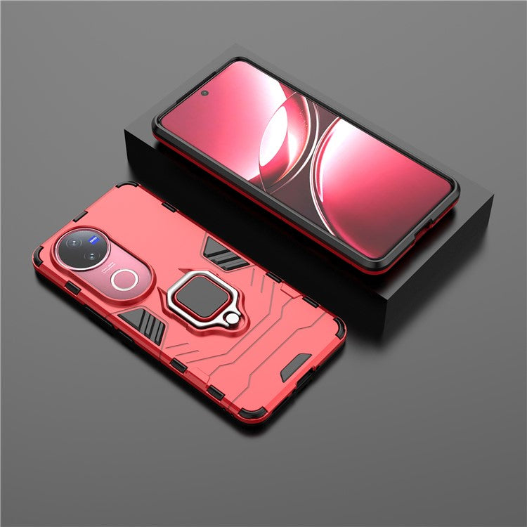 For vivo V50 5G Case PC + TPU Protective Phone Cover with Ring Kickstand - Red