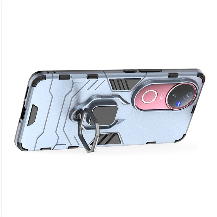 For vivo V50 5G Case PC + TPU Protective Phone Cover with Ring Kickstand - Blue