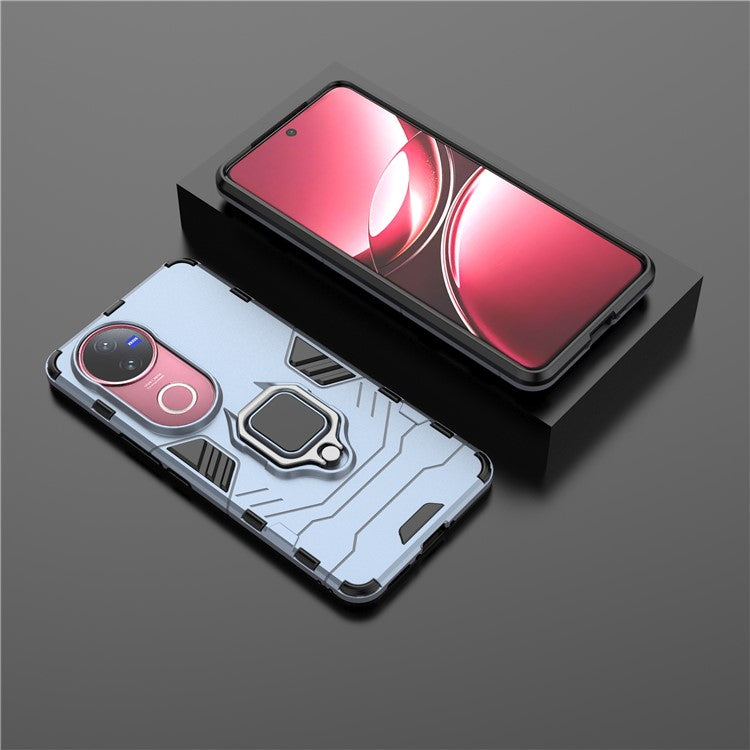 For vivo V50 5G Case PC + TPU Protective Phone Cover with Ring Kickstand - Blue