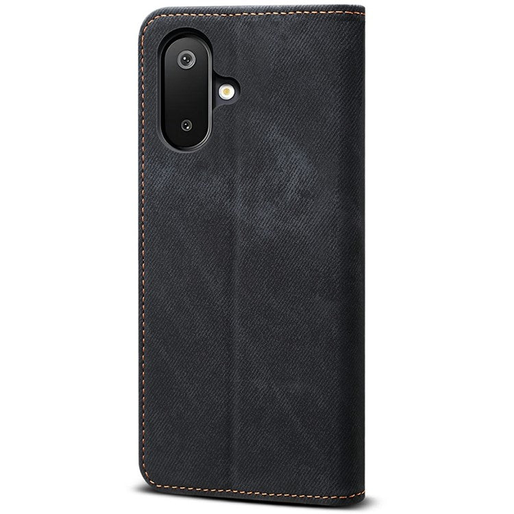For Samsung Galaxy M06 5G / F06 5G Case Jeans Cloth Texture Anti-Scratch Leather Stand Phone Cover - Black