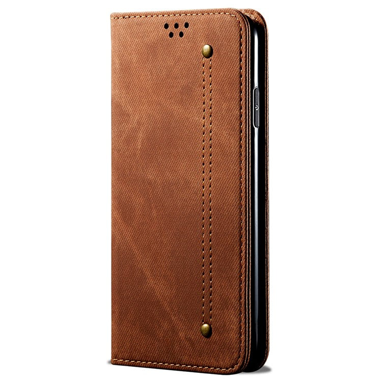 For Samsung Galaxy M06 5G / F06 5G Case Jeans Cloth Texture Anti-Scratch Leather Stand Phone Cover - Coffee