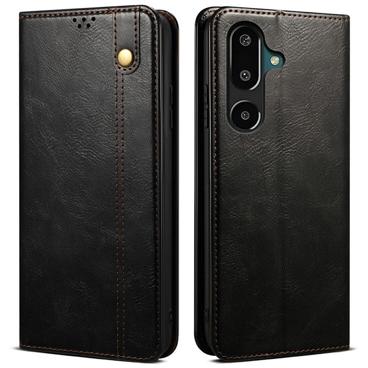 For Samsung Galaxy M16 5G / F16 5G Case Crazy Horse Texture Waxy Leather Wallet Stand Phone Cover - Black