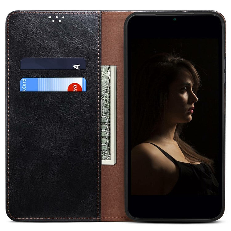 For Samsung Galaxy M16 5G / F16 5G Case Crazy Horse Texture Waxy Leather Wallet Stand Phone Cover - Black