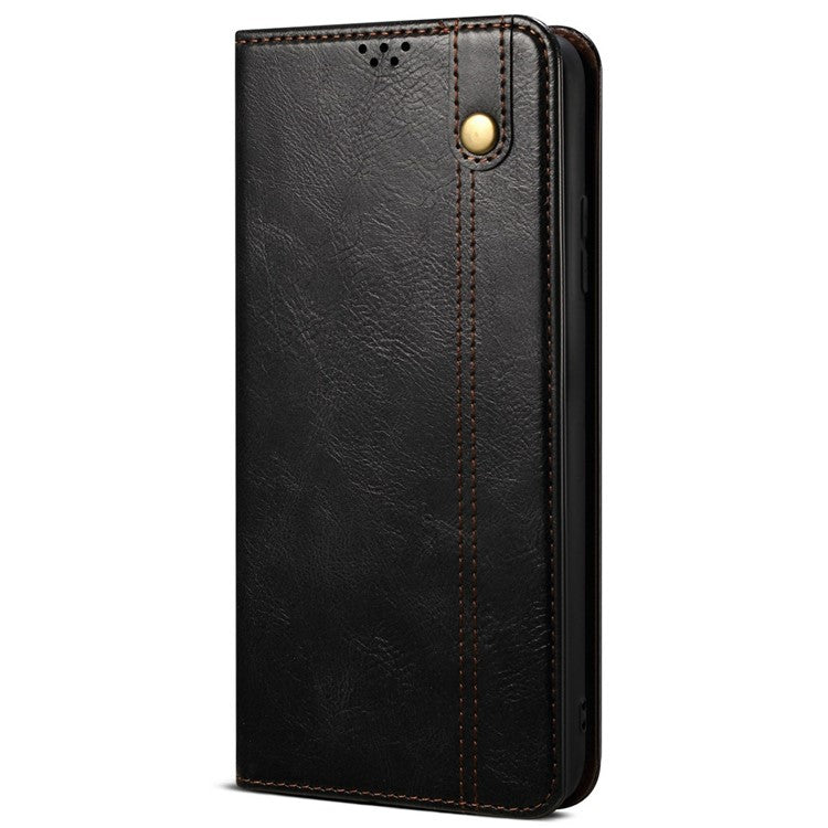 For Samsung Galaxy M16 5G / F16 5G Case Crazy Horse Texture Waxy Leather Wallet Stand Phone Cover - Black