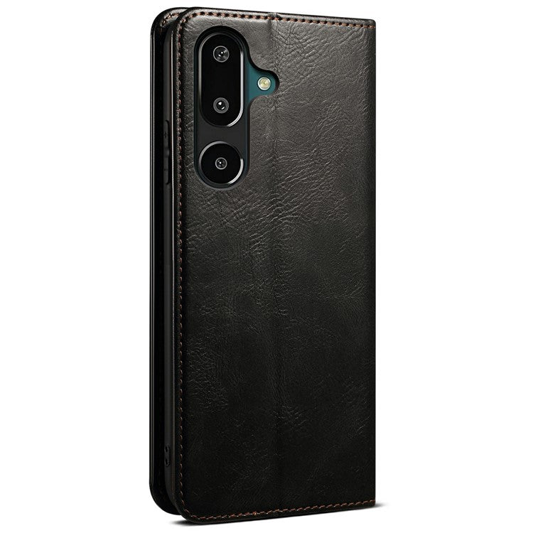 For Samsung Galaxy M16 5G / F16 5G Case Crazy Horse Texture Waxy Leather Wallet Stand Phone Cover - Black