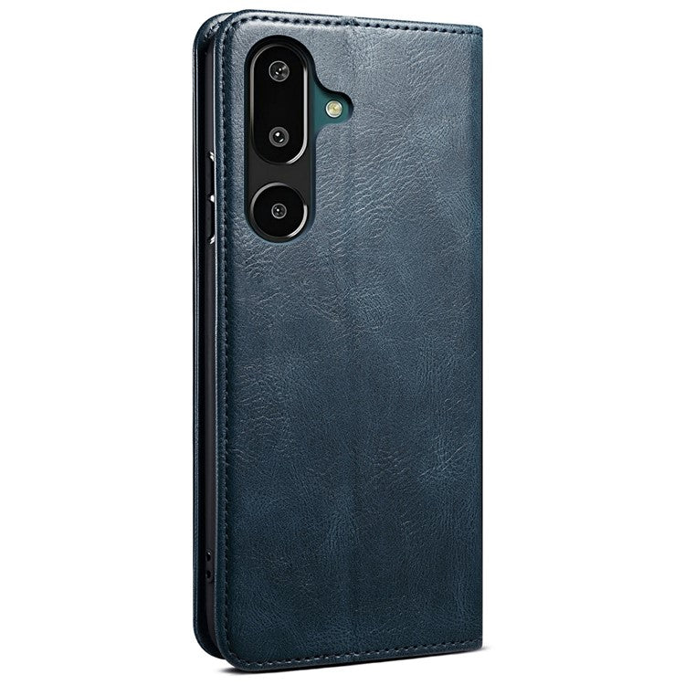 For Samsung Galaxy M16 5G / F16 5G Case Crazy Horse Texture Waxy Leather Wallet Stand Phone Cover - Blue