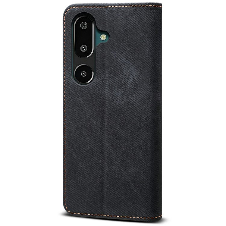 For Samsung Galaxy M16 5G / F16 5G Case Jeans Cloth Texture Anti-Scratch Leather Stand Phone Cover - Black