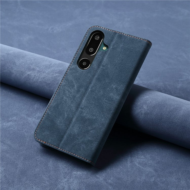 For Samsung Galaxy M16 5G / F16 5G Case Jeans Cloth Texture Anti-Scratch Leather Stand Phone Cover - Blue