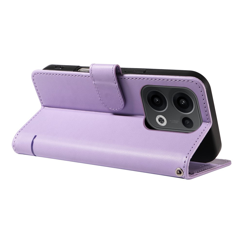For Oppo Reno13 5G (Global) Wallet Case with Wrist Strap Cat Pattern Imprint Leather Phone Cover - Light Purple