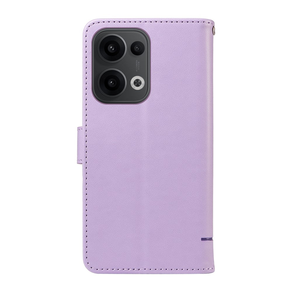 For Oppo Reno13 5G (Global) Wallet Case with Wrist Strap Cat Pattern Imprint Leather Phone Cover - Light Purple
