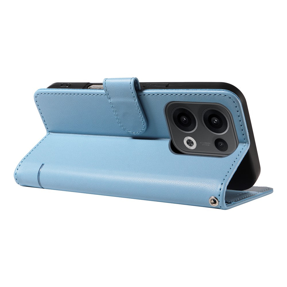 For Oppo Reno13 5G (Global) Wallet Case with Wrist Strap Cat Pattern Imprint Leather Phone Cover - Sky Blue
