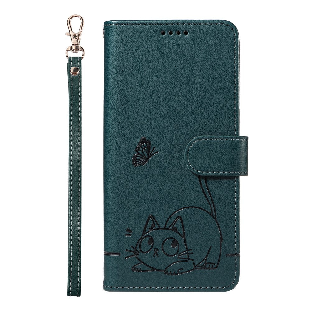 For Oppo Reno13 5G (Global) Wallet Case with Wrist Strap Cat Pattern Imprint Leather Phone Cover - Blue